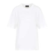 Logo Print Sequin Embroidered T-shirt Emporio Armani , White , Dames