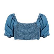 Denim Crop Top met Square Neckline Patrizia Pepe , Blue , Dames