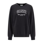 Zwart Logo Sweatshirt Ronde Hals Lange Mouwen Ganni , Black , Dames