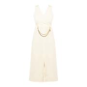 Elegante V-Hals Midi Jurk Patrizia Pepe , Beige , Dames