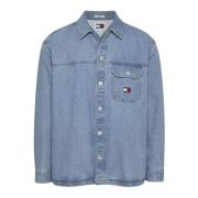 Denim Overhemd Retro Stijl Tommy Hilfiger , Blue , Heren