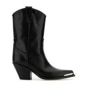 Zwarte leren enkellaarsjes met 8 cm hak Sonora , Black , Dames