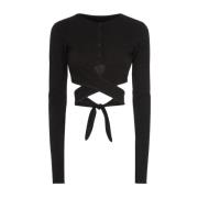 Crop TOP MET Lange Mouw F**k , Black , Dames