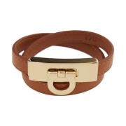 Bruin Dubbele Twist Armband met Gancini Salvatore Ferragamo , Brown , ...