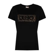 Klassieke ronde hals T-shirt met strass Liu Jo , Black , Dames