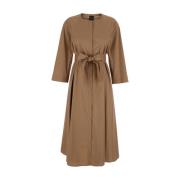 Beige Katoenen Lange Mouw Jurk Plain Units , Beige , Dames