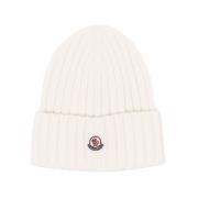 Gebreide Logo Beanie Muts Moncler , White , Dames