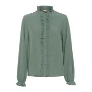 Blouse met ruches en pofmouwen Cream , Green , Dames