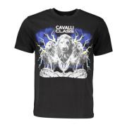 Korte Mouw Heren T-shirt Zwart Logo Print Cavalli Class , Black , Here...