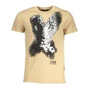 Korte Mouw Logo Print T-Shirt Beige Cavalli Class , Beige , Heren