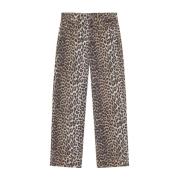 Leopard Print Denim Jeans Ganni , Brown , Dames