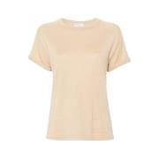 Metallic Beige Gebreide T-shirt Brunello Cucinelli , Beige , Dames