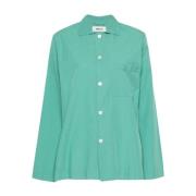 Groene Katoenen Pyjama met Knoopsluiting Tekla , Green , Dames