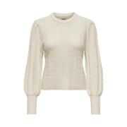 Gestructureerde Puff O-Neck Trui Only , Beige , Dames