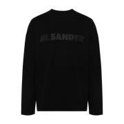 Zwart Logo Print Crew Neck T-shirt Jil Sander , Black , Heren