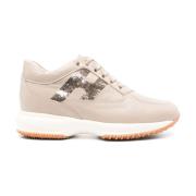 Vison Calf Sneaker met Glans Hogan , Beige , Dames