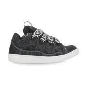 Zwarte Katoenen Sneakers met Herringbone Detail Lanvin , Black , Dames