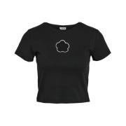 Zwart Cropshirt met Voorprint Noisy May , Black , Dames