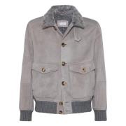 Leren Suède Jas met Knoopsluiting Brunello Cucinelli , Gray , Heren