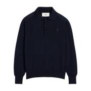 Blauwe Wol Logo Polo Shirt Ami Paris , Blue , Heren