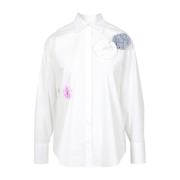 Bloemenapplicatie Poplin Overhemd Msgm , White , Dames