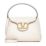 Ivoor Leren Handtas met VLogo Valentino Garavani , White , Dames