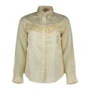 Lange Mouwen Shirt Italiaanse Kraag Knoop Logo Gant , Beige , Dames