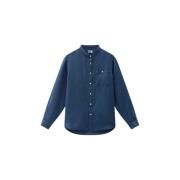 Linnen Casual Overhemd Woolrich , Blue , Heren