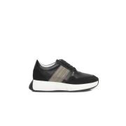 Platform Leren Sneakers Logo Frontale Cerruti 1881 , Black , Dames