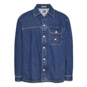 Denim Overhemd Retro Stijl Tommy Hilfiger , Blue , Heren