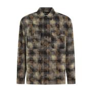 Gebogen Logo Check Shirt Palm Angels , Gray , Heren