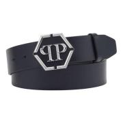 Leren Riem met Uniek Ontwerp Philipp Plein , Blue , Heren