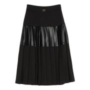 Zwarte Geplooide Rok met Faux Leren Inzet Twinset , Black , Dames