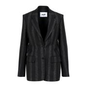 Zwart Wol Maatwerk Pinstripe Jas Msgm , Black , Dames