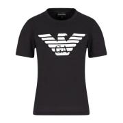 Adelaar Logo Print Biologisch Katoenen T-shirt Emporio Armani , Black ...