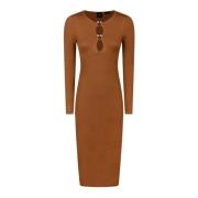 Bruine Geribbelde Midi Jurk Pinko , Brown , Dames