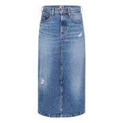 Distressed Denim Midi Rok Tommy Hilfiger , Blue , Dames