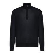 Zwarte Wol Zip-Up Mock Sweater Ermenegildo Zegna , Black , Heren