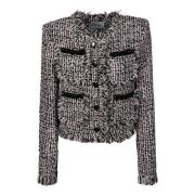 Stijlvolle Fringed Boucle Jacket Self Portrait , Black , Dames