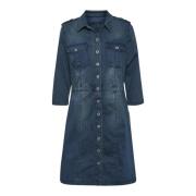 Denim Uniform Jurk Royal Navy Blue Cream , Blue , Dames