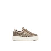 Bruine Leren Glitter Sneakers met Rits Nerogiardini , Brown , Dames