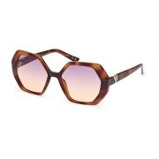 Bruine hexagonale zonnebril met contrastdetails Guess , Brown , Dames