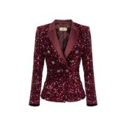 Bordeaux Sequin Geborduurd Double-Breasted Jas Elisabetta Franchi , Re...