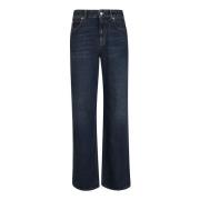 Indigo Denim Wide Leg Jeans Alexander McQueen , Blue , Dames