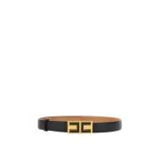 Zwart Leren Riem met Logo Plaque Elisabetta Franchi , Black , Dames