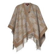 Monogram Poncho met Franjes en Strass Max Mara , Beige , Dames