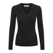 Zwarte V-hals Longsleeve Top InWear , Black , Dames