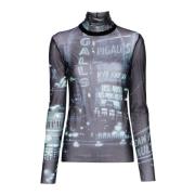 Gedrukte Mesh Longsleeve Top Navy/Lichtblauw Jean Paul Gaultier , Blue...