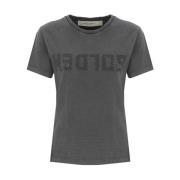 Grijze Katoenen Crewneck T-shirt met Logo Patch Golden Goose , Gray , ...