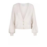 Klassieke V-hals Cardigan met Gouden Knopen Dante 6 , Beige , Dames